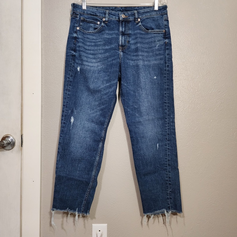 H&M Jean's Women's Size‎ 10 Regular Waist Ankle Length Raw Frayed Hem Whiskering